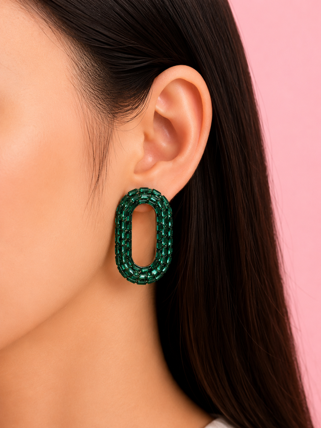 Crystal Oval Statement Earrings
