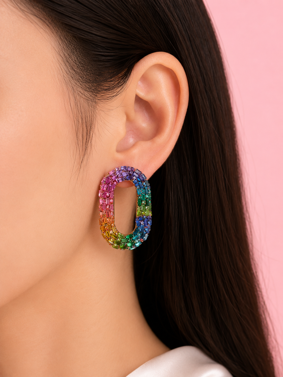 Crystal Oval Statement Earrings