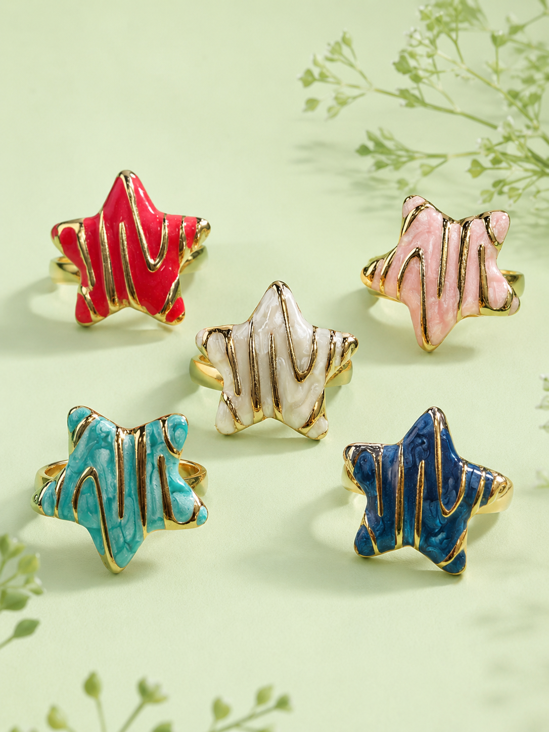 Enamel Star Adjustable Gold-Tone Ring for Women & Girls | Trendy Statement Ring