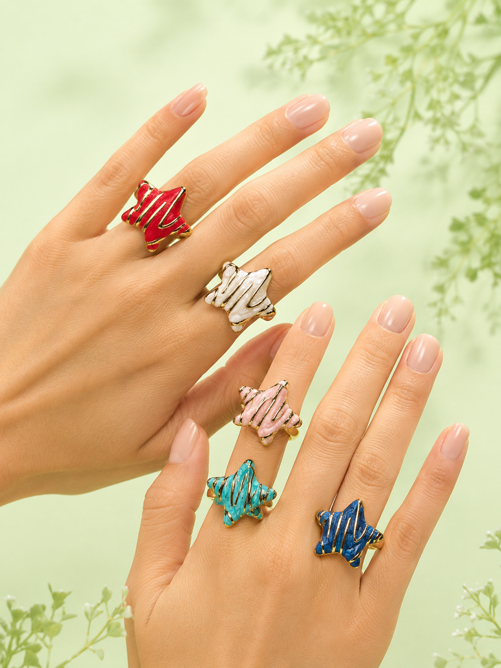Enamel Star Adjustable Gold-Tone Ring for Women & Girls | Trendy Statement Ring