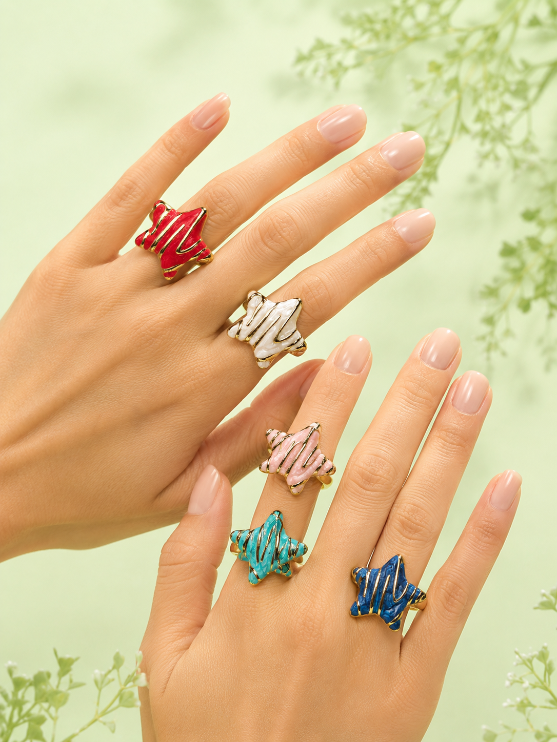 Enamel Star Adjustable Gold-Tone Ring for Women & Girls | Trendy Statement Ring