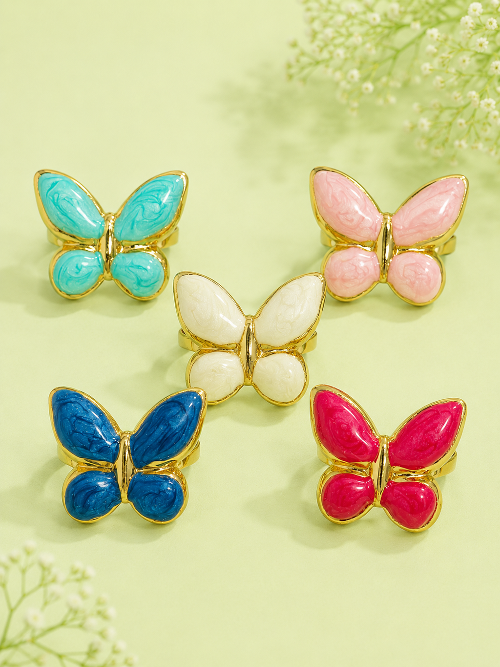 Enamel Butterfly Gold Tone Adjustable Ring for Women