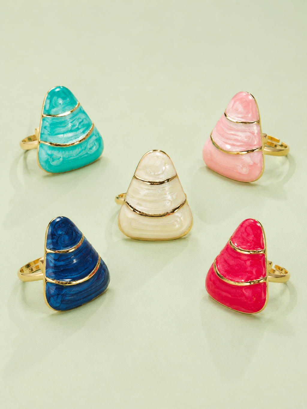 Enamel Geometric Gold Tone Adjustable Ring for Women