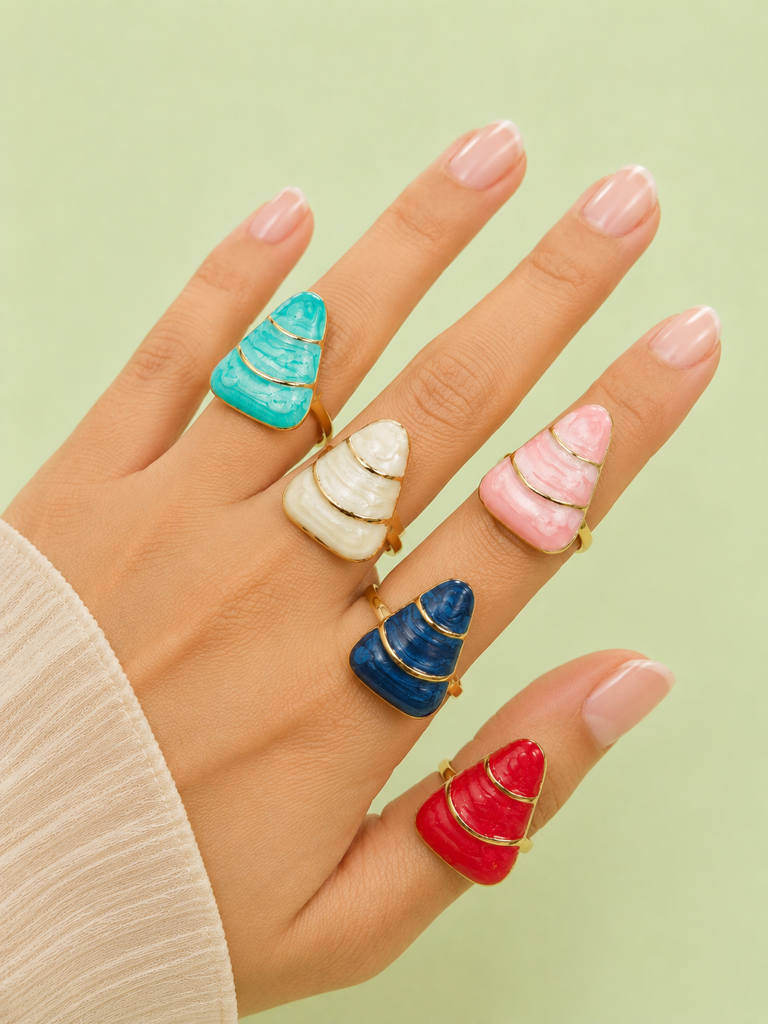 Enamel Geometric Gold Tone Adjustable Ring for Women