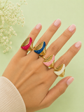 Enamel Geometric Gold Tone Adjustable Statement Ring for Women