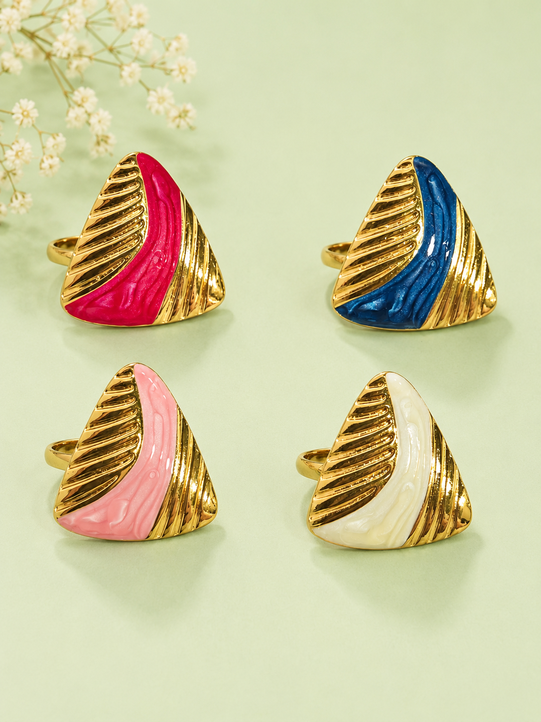 Enamel Geometric Gold Tone Adjustable Statement Ring for Women