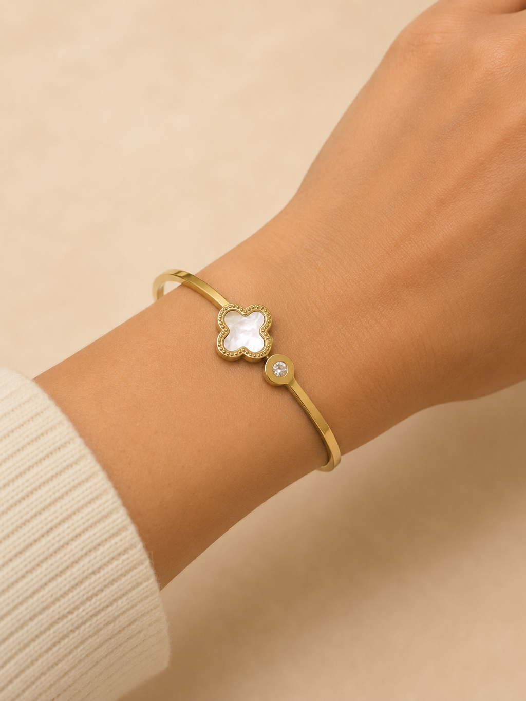 Clover Charm Stainless Steel Kada Bracelet