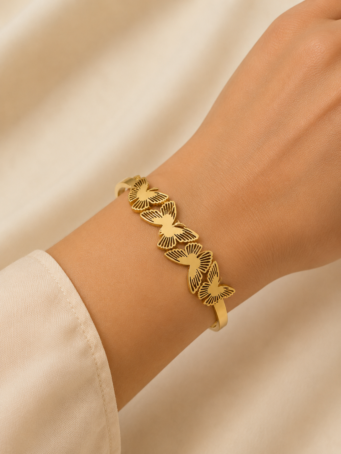 Golden Butterfly Cutwork Stainless Steel Kada Bracelet for Women